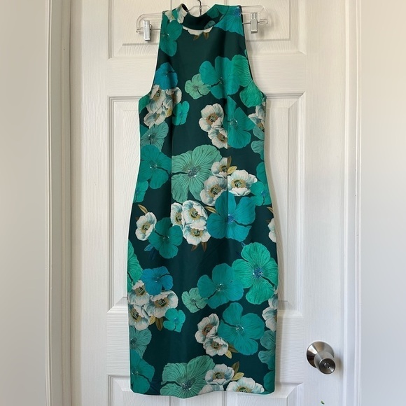Black Halo Green Floral Halter Midi Dress Size 2